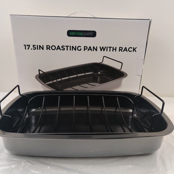Servappetit 17.5 IN Roasting Pan with Rack Gray - Picture 3 of 6